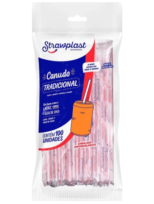CANUDO TRADICIONAL 100% RECICLAVEL COM 100 UNIDADES STRAWPLAST