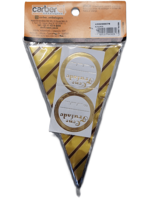EMBALAGEM CONE TRUFADO 10X15 AMARELO LINHAS COM 50 UNIDADES CARBER