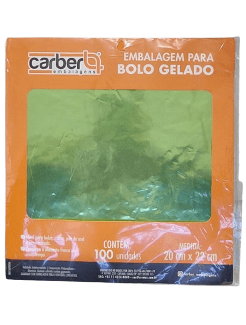 EMBALAGEM PARA BOLO GELADO 20X22CM PISTACHE COM 100 UNIDADES CARBER
