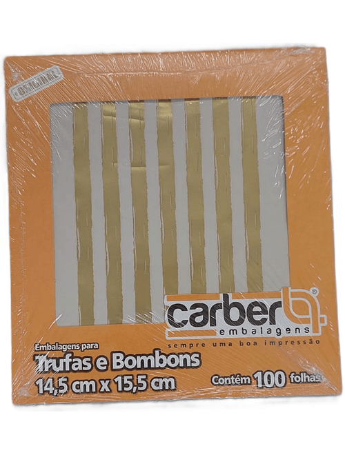 EMBALAGEM PARA TRUFAS E BOMBONS 14,5X15,5CM MARFIM E OURO COM 100 UNIDADES CARBER