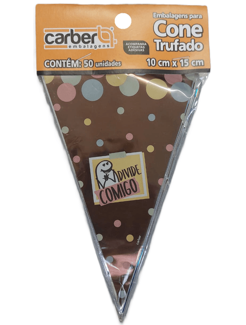 EMBALAGEM CONE TRUFADO 10X15CM FLORK SORTIDO COM 50 UNIDADES CARBER