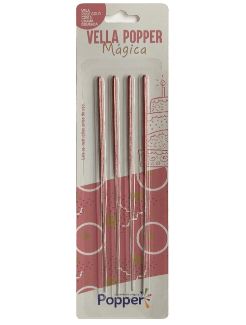 VELA MAGICA PALITO ROSE GOLD COM CHAMA DOURADA POPPER