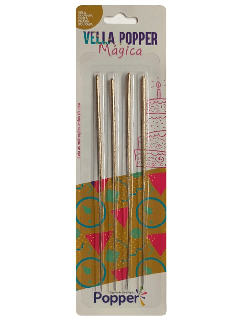 VELA MAGICA PALITO DOURADO COM CHAMA DOURADA POPPER