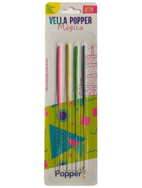 VELA MAGICA PALITO NEON COM CHAMA DOURADA POPPER