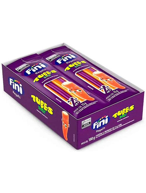 BALA TUBES BOO SABORES SORTIDOS COM 12 UNIDADES DE 15G CADA FINI