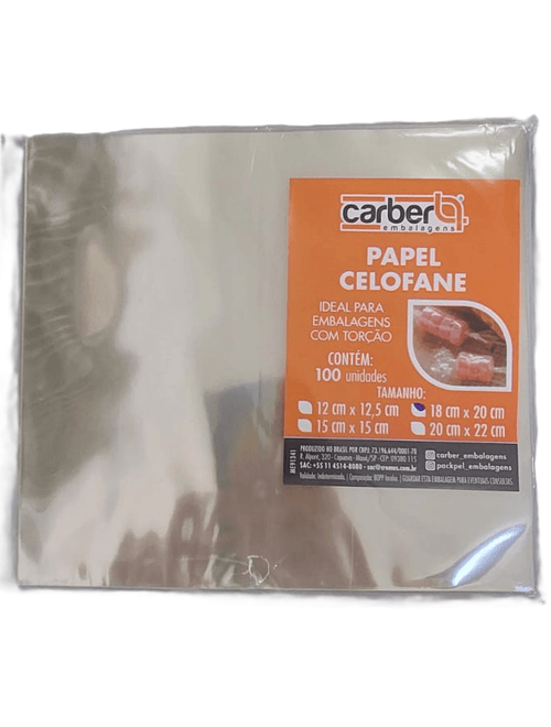 PAPEL CELOFANE IDEAL PARA TORCAO 18X20CM COM 100 UNIDADES CARBER