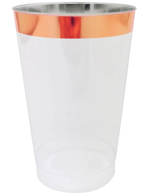 COPO DESCARTAVEL LUXO COM BORDA ROSE GOLD 340ML COM 4 UNIDADES MAKE+