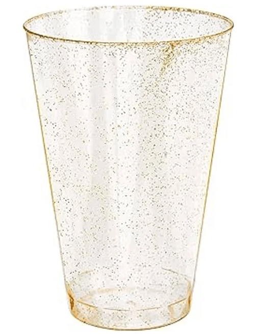 COPO DESCARTAVEL LUXO GLITTER DOURADO 340ML COM 4 UNIDADES MAKE+