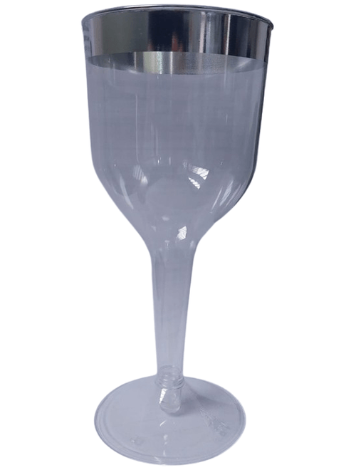 TACA DE VINHO DESCARTAVEL LUXO COM BORDA PRATA 280ML COM 4 UNIDADES MAKE+