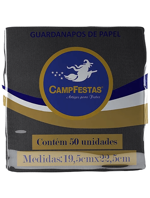 GUARDANADO CREPADO 19.5X22.5CM PRETO COM 50 UNIDADES CAMPFESTAS