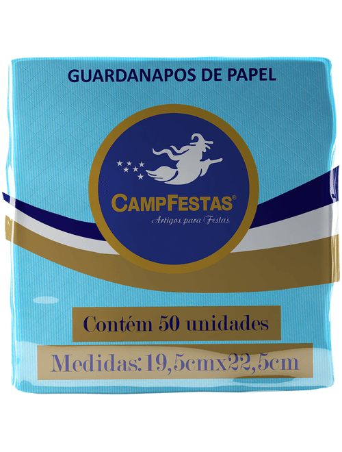 GUARDANAPO CREPADO 19.5X22.5CM TURQUESA COM 50 UNIDADES CAMPFESTAS