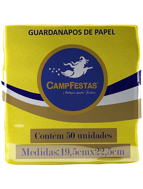 GUARDANAPO CREPADO 19.5X22.5CM AMARELO COM 50 UNIDADES CAMPFESTAS