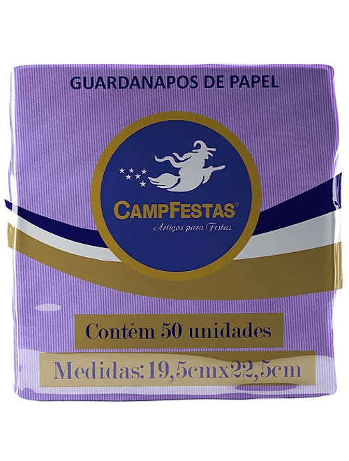 GUARDANAPO CREPADO 19.5X22.5CM LILAS COM 50 UNIDADES CAMPFESTAS
