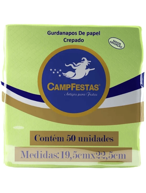 GUARDANAPO CREPADO 19.5X22.5CM VERDE CLARO COM 50 UNIDADES CAMPFESTAS