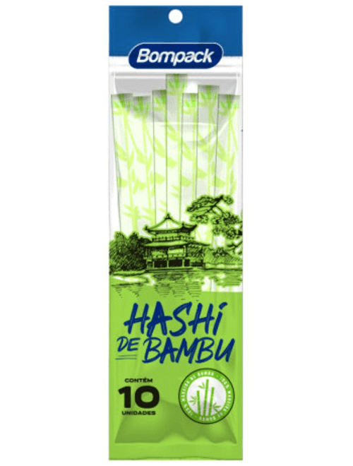 HASHI DE BAMBU EM SACHE COM 10 UNIDADES BOMPACK