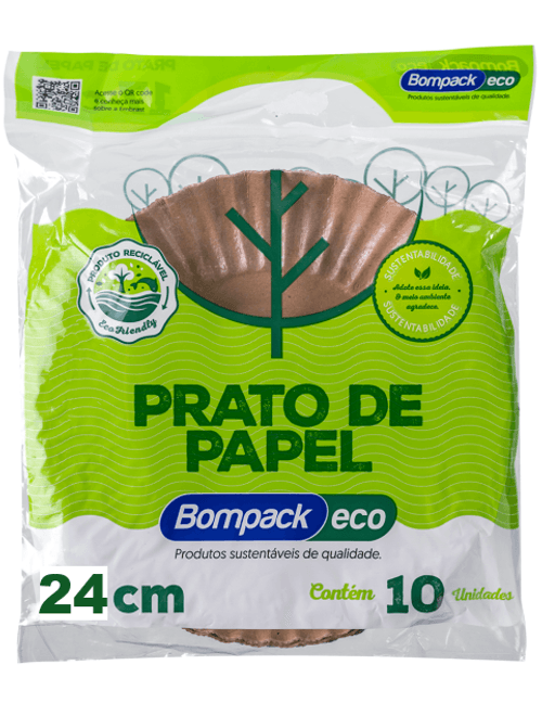 PRATO DE PAPEL ECO 24CM COM 10 UNIDADES BOMPACK