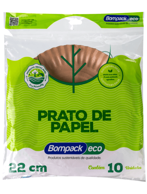 PRATO DE PAPEL ECO 22CM COM 10 UNIDADES BOMPACK