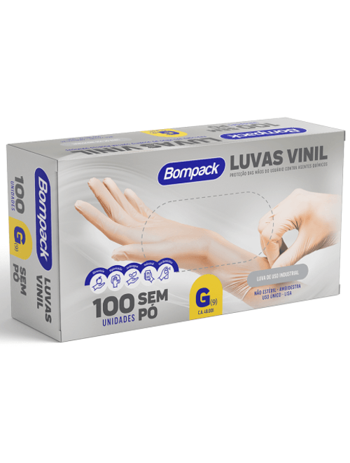 LUVA VINIL G(9) SEM TALCO COM 100 UNIDADES BOMPACK