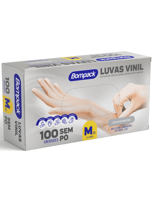 LUVA VINIL M(8) SEM TALCO COM 100 UNIDADES BOMPACK