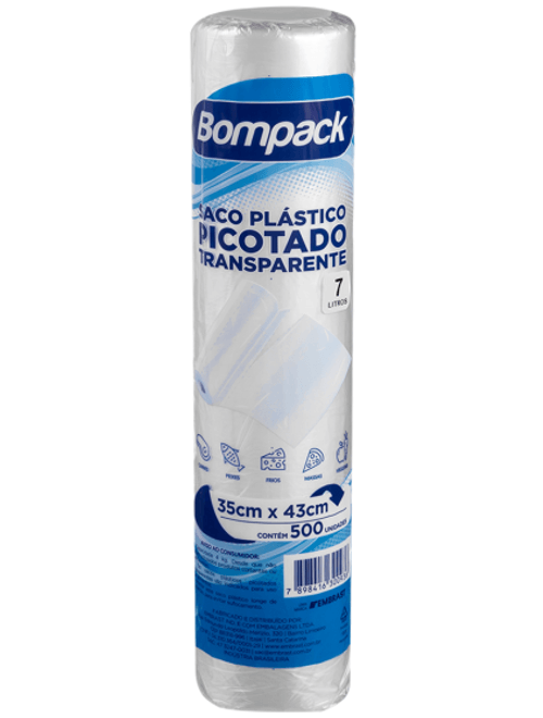 BOBINA DE SACO PLASTICO PICOTADO 35X43CM COM 500 UNIDADES BOMPACK