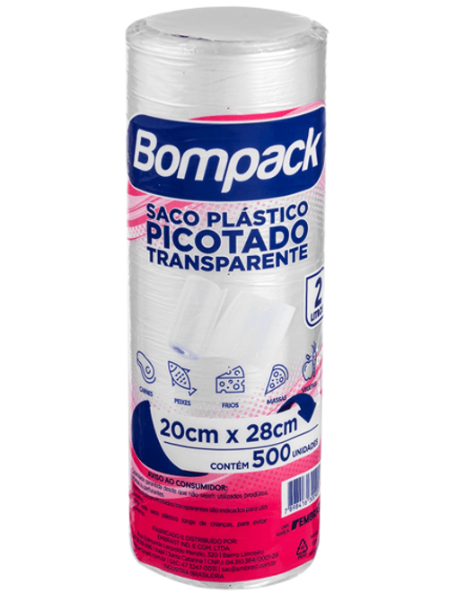 BOBINA DE SACO PLASTICO PICOTADO 20X28CM COM 500 UNIDADES.