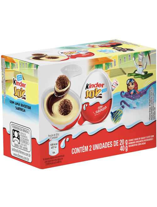 KINDER JOY COM CREME A BASE DE CACAU E LEITE COM BOMBOM CROCANTE CONTEM 2 UNIDADES DE 20G CADA FERRERO