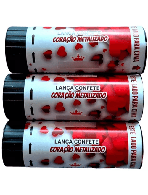MINI LANCA CONFETE CORACAO METALIZADO COM 3 UNIDADES SILVER FESTAS