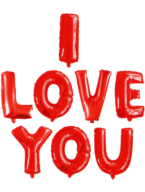 KIT BALAO METALIZADO I LOVE YOU 40CM VERMELHO SILVER FESTAS