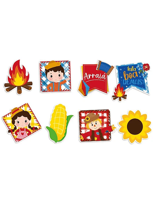 APLIQUES DECORATIVOS FESTA JUNINA ARRAIA COM 8 UNIDADES CROMUS