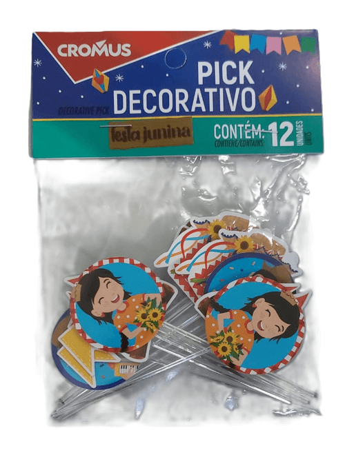 PICK DECORATIVO ARRAIA DOS BAO SORTIDO COM 12 UNIDADES CROMUS