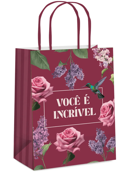 SACOLA DE PAPEL 21,5X15X8CM VOCE E INCRIVEL CROMUS
