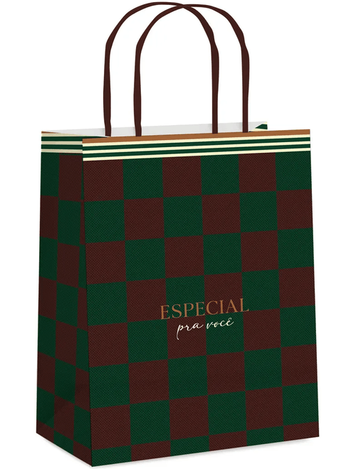 SACOLA DE PAPEL 32X26,5X13CM ESPECIAL XADREZ CROMUS