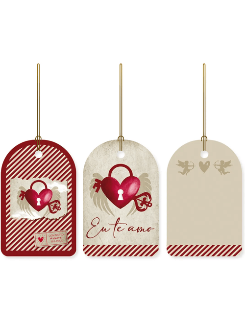 TAGS PARA PRESENTE AMOR REAL VERMELHO 5X8CM COM 12 UNIDADES CROMUS