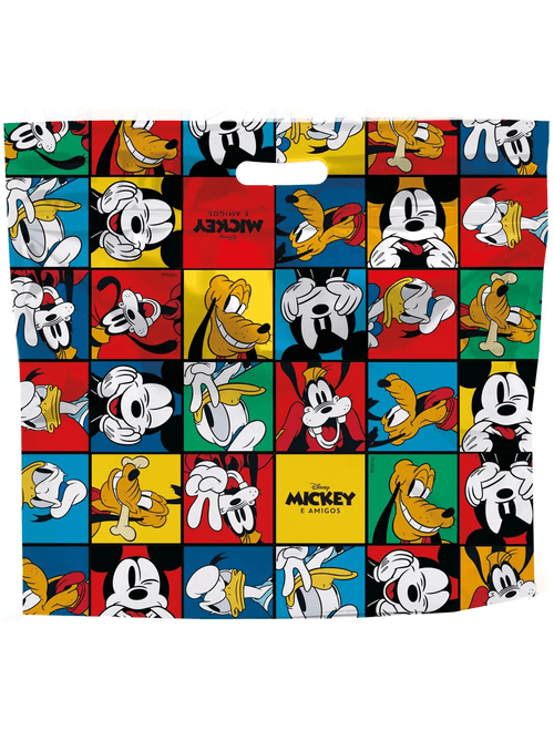 SACOLA LAMINADA METALIZADA COM ZIP 46X43CM MICKEY E AMIGOS CROMUS