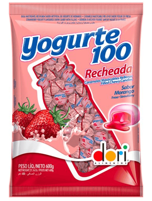 BALA YOGURTE 100 RECHEADA MORANGO 600D DORI