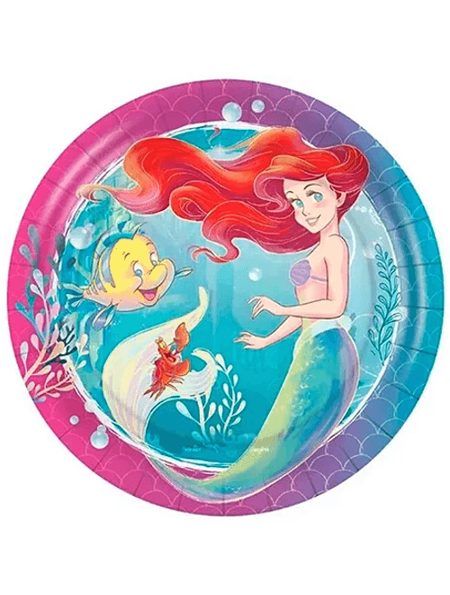PRATO DE PAPEL REDONDO 18CM ARIEL DISNEY COM 8 UNIDADES REGINA