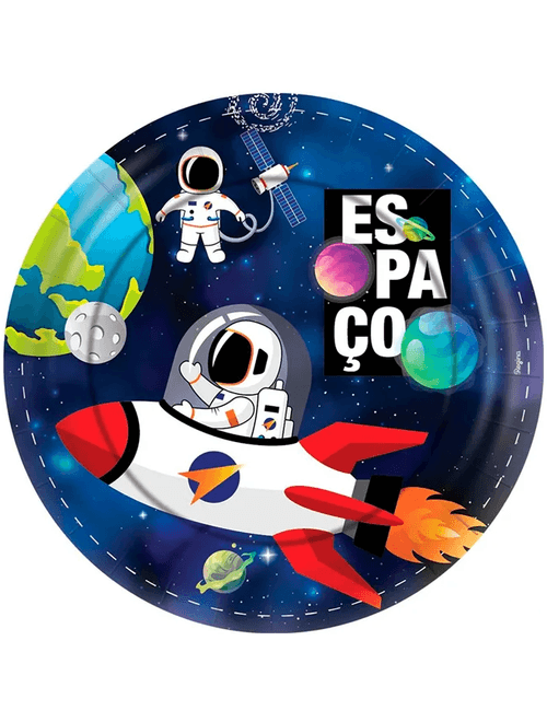 PRATO DE PAPEL REDONDO 18CM ESPACIAL COM 8 UNIDADES REGINA