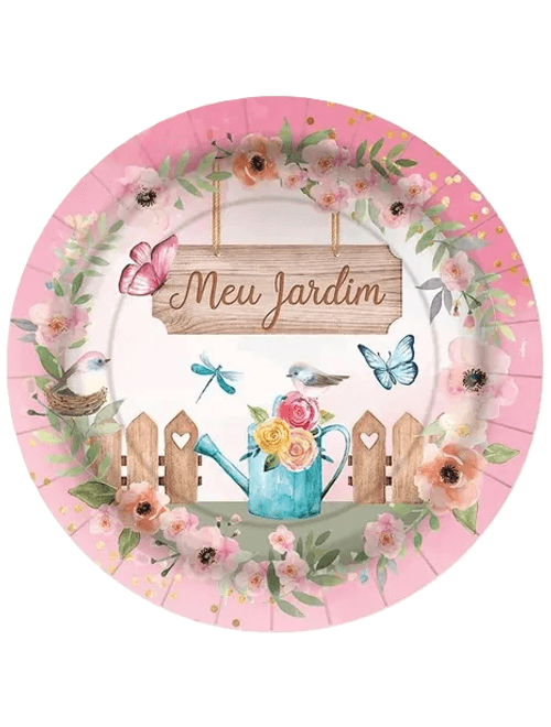 PRATO DE PAPEL REDONDO 18CM MEU JARDIM COM 8 UNIDADES REGINA