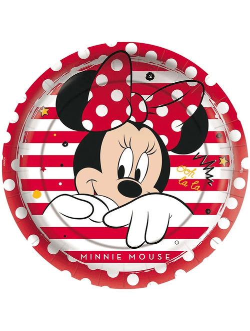 PRATO DE PAPEL REDONDO 18CM MINNIE MOUSE COM 8 UNIDADES REGINA