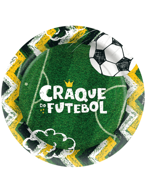 PRATO DE PAPEL REDONDO 18CM FESTA FUTEBOL COM 8 UNIDADES REGINA