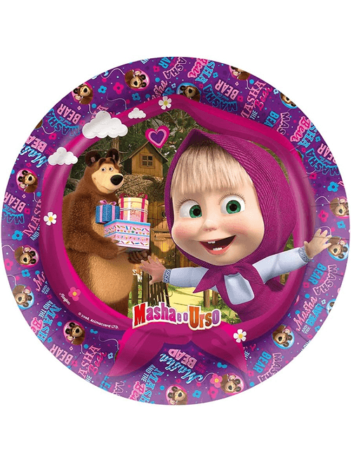 PRATO DE PAPEL REDONDO 18CM MASHA E O URSO CLASSICA COM 8 UNIDADES REGINA