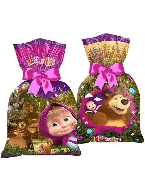 SACOLA PLASTICA MASHA E O URSO CLASSICA COM 8 UNIDADES REGINA