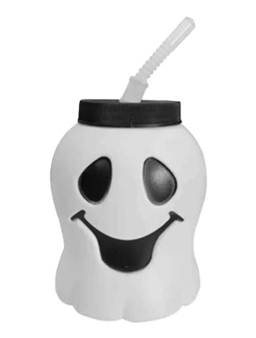 COPO PLASTICO FANTASMINHA COM CANUDO 400ML CROMUS