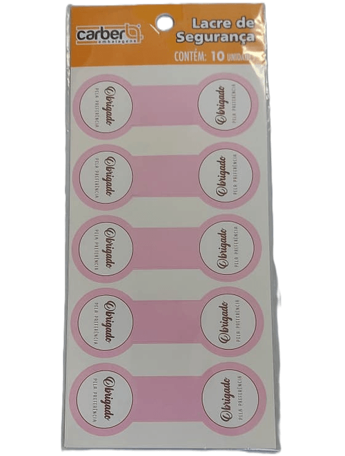 ADESIVO LACRE DE SEGURANCA OBRIGADO COM 10 UNIDADES CARBER