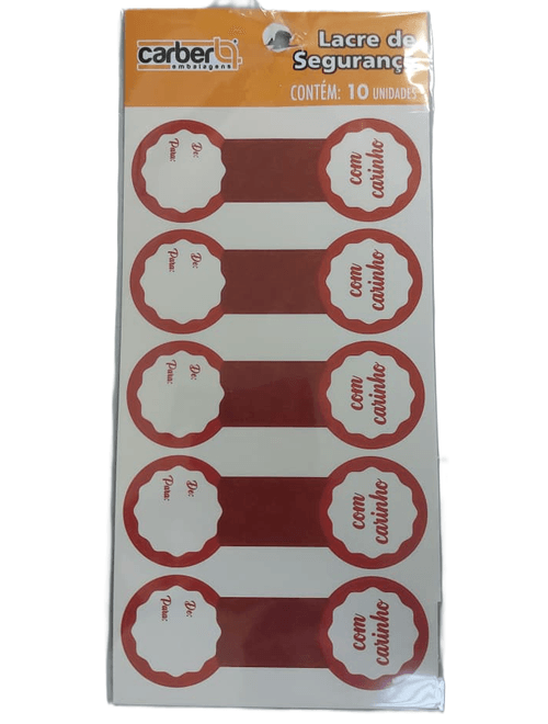 ADESIVO LACRE DE SEGURANCA COM CARINHO COM 10 UNIDADES CARBER