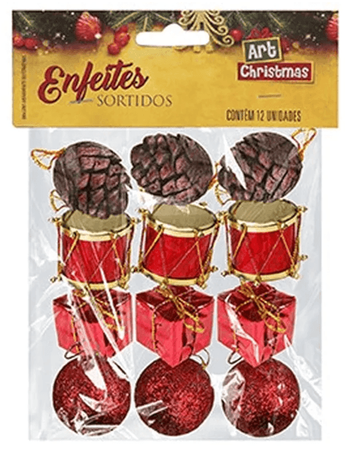 ENFEITE NATALINO SORTIDO COM 12 UNIDADES ZEIN