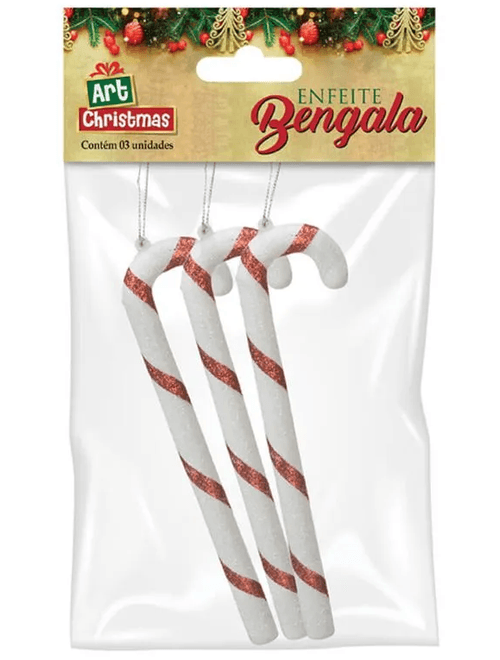 ENFEITE NATALINO BENGALA 17X4,5CM COM 3 UNIDADES ZEIN