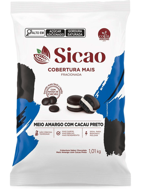 CHOCOLATE COBERTURA MAIS MEIO AMARGO COM CACAU PRETO 1,01KG SICAO