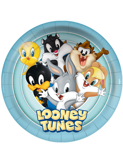 PRATO DE PAPEL 18CM REDONDO LOONEY TUNES COM 8 UNIDADES REGINA