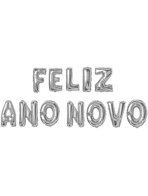 KIT BALAO 16 POLEGADAS FELIZ ANO NOVO PRATA SILVER FESTAS